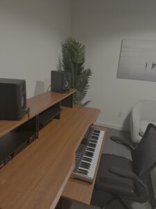 A keyboard set up for recording and rehearsing at BQE Studios